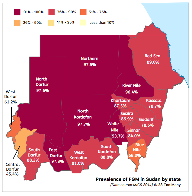 Prevalence Map: FGM in Sudan (2014, English)